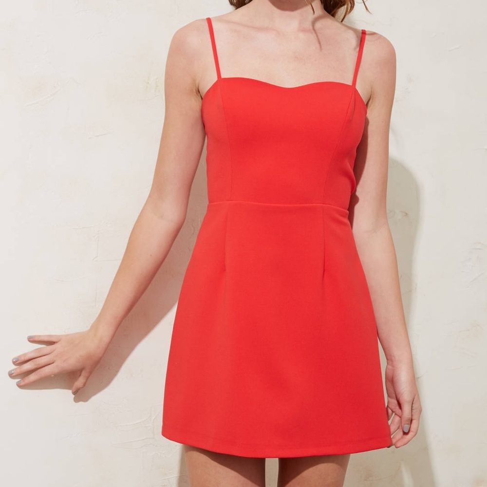 French Connection Tomato Red Spaghetti-Strap Mini Dress